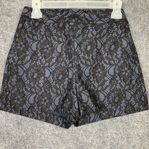 Express Dressy Short Shorts Black Lace Over Blue Women Size 4 Side Zip